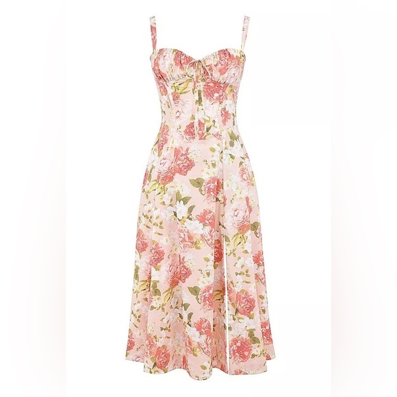 HOUSE OF CB 'Carmen' Pink Peony Print Cotton Bustier Sundress - Picture 3 of 4